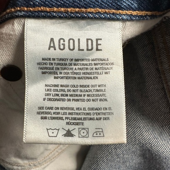 AGOLDE Jeans Womens 28 Riley Crop High Rise Button Fly Raw Hem Blue Denim Casual - Picture 13 of 15